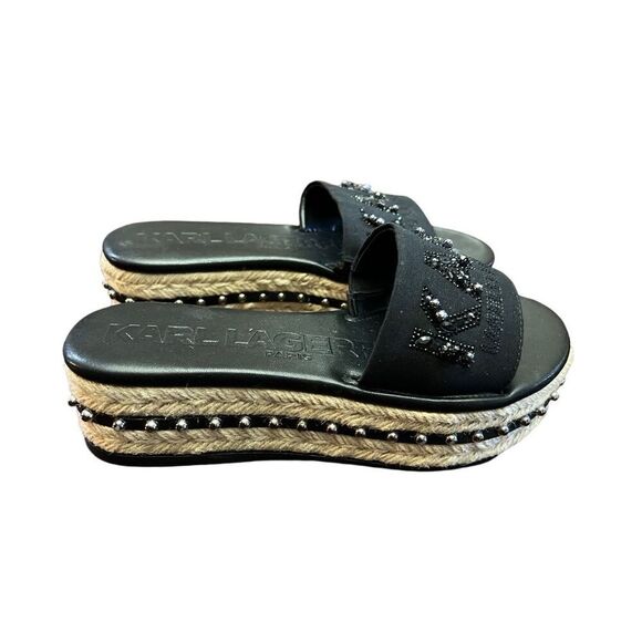 Karl Lagerfeld NWT Kamara Pearl Embellished Slip on Rope platform Size 7 - Picture 3 of 6